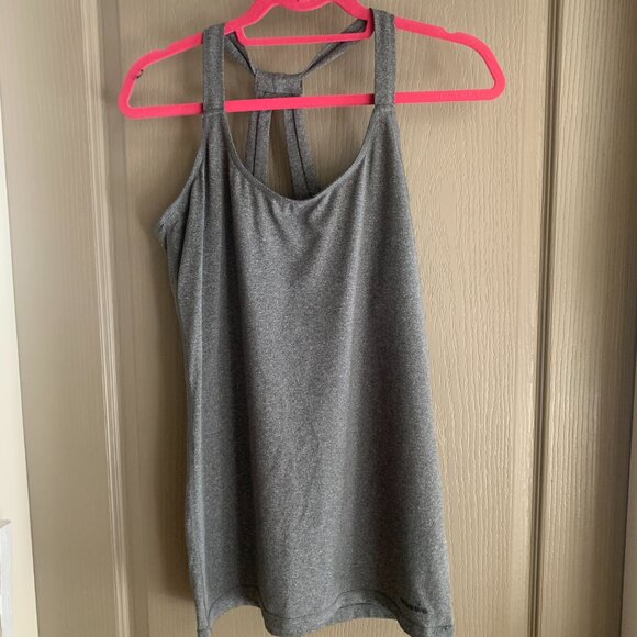 Heather Grey Built-In Bra Tank Top – Crossback Yoga Style - Picture 2 of 7